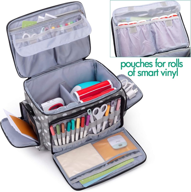 LUXJA Carrying Case Compatible with Cricut Joy and Easy Press Mini, Carrying Bag with Supplies Storage Sections, Polka Dots - Image 3